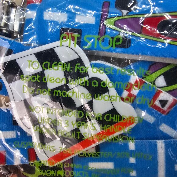 Vintage Avon Childs Race Car Pit Stop Suspenders Track Checkered Flag NOS 1988 - Picture 5 of 6